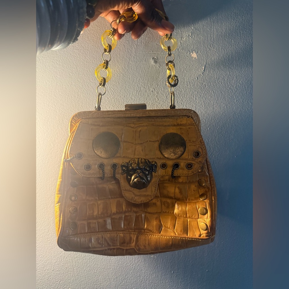 Gold Crocodile Embossed Handbag